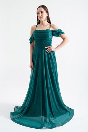 لباس مجلسی و فارغ التحصیلی سبز زنانه توری Lafaba - کد 820289387