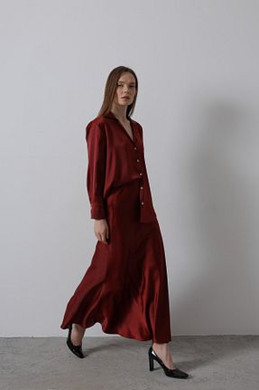 دامن زرشکی زنانه ساتن dilara kavasoğlu butik - کد 883896107