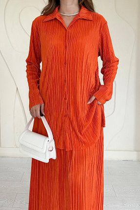 ست بالاتنه و پائین تنه نارنجی زنانه بافتنی Elbee Fashion Woman - کد 752946948
