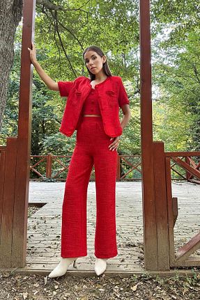 ست بالاتنه و پائین تنه قرمز زنانه بافتنی Elbee Fashion Woman - کد 767202469