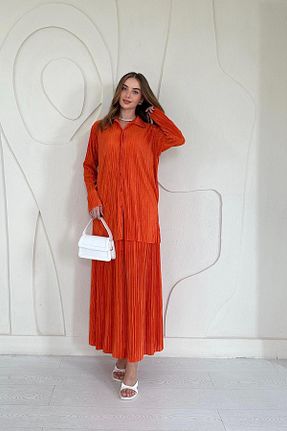 ست بالاتنه و پائین تنه نارنجی زنانه بافتنی Elbee Fashion Woman - کد 752946948