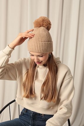 کلاه پشمی قهوه ای زنانه پشمی SOFT AKSESUAR - کد 868037002