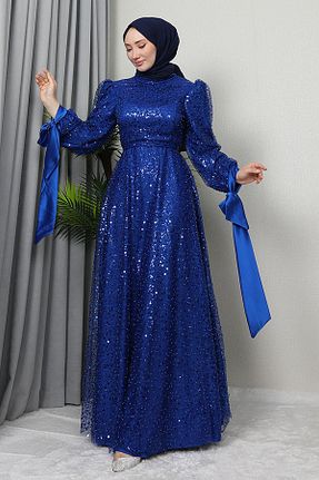 لباس مجلسی حجاب سرمه ای زنانه یقه ایستاده GİZ AGİYİM - کد 884100724