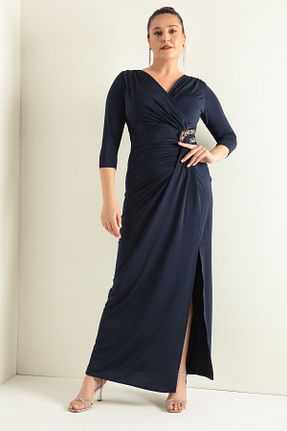 لباس سایز بزرگ سرمه ای زنانه پلی استر Lafaba - کد 785883821