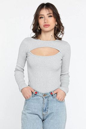 بلوز طوسی زنانه ساده GÜLSELİ - کد 884122087
