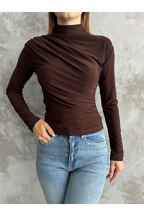 بلوز قهوه ای زنانه ساده havina - کد 866781382