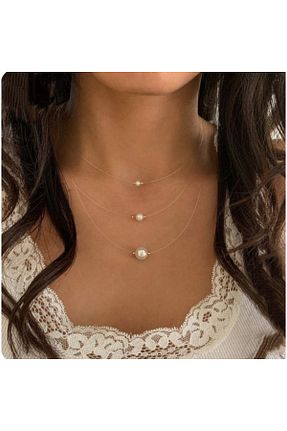 گردنبند جواهر سفید زنانه مروارید Duayen Design - کد 884181063