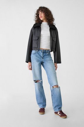 شلوار جین آبی زنانه پاچه ساده Stradivarius - کد 884181501