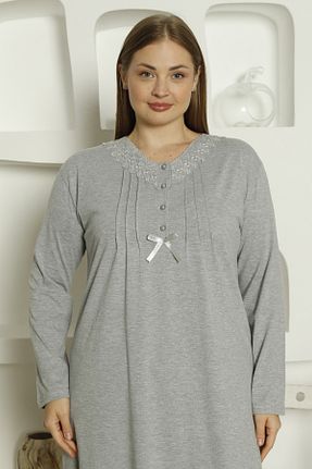 لباس شب سایز بزرگ طوسی زنانه ساده ERDENİZ TEKSTİL - کد 884201633