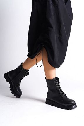 بوت برفی مشکی زنانه چرم مصنوعی PLATİNAYAKKABI - کد 154892393
