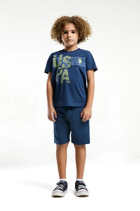 ست بالاتنه و پائین تنه آبی بچه گانه بافت U.S. Polo Assn. - کد 884229711