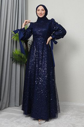 لباس مجلسی حجاب سرمه ای زنانه یقه ایستاده giz astore - کد 884224238