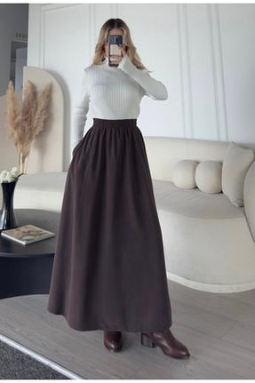 دامن قهوه ای زنانه پنبه ای nizzell - کد 884249842