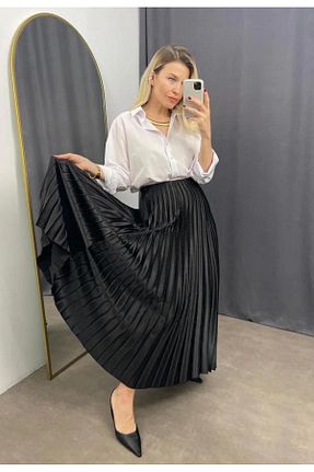 دامن مشکی زنانه چرم مصنوعی markatrend - کد 884305656