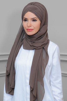 شال قهوه ای زنانه شیفون HÜRREM BONE - کد 209129346