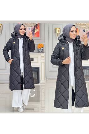 کاپشن مشکی زنانه سایز بزرگ GiydikçeGiyin - کد 884483637
