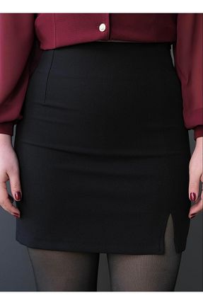 دامن مشکی زنانه کتان Nisantasimoda - کد 874662518