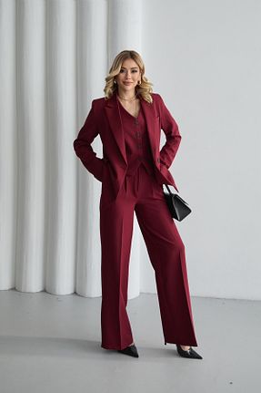 کت و شلوار زرشکی زنانه بافتنی HOEK - کد 884651454