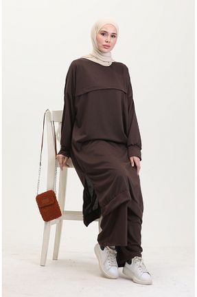ست بالاتنه و پائین تنه حجاب قهوه ای زنانه Relaxed sefamerve - کد 884735418