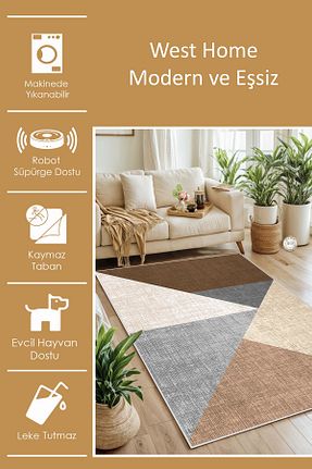 فرش قهوه ای زیره ضد لغزش West Home - کد 132495697