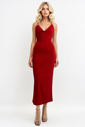 لباس قرمز زنانه بافتنی Trend Alaçatı Stili - کد 883905795