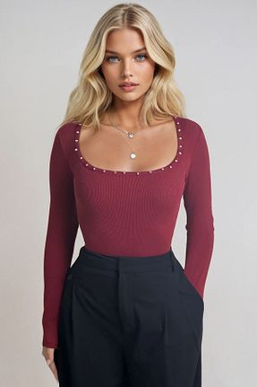 بلوز زرشکی زنانه ساده Trend Alaçatı Stili - کد 883905843