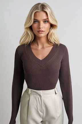 بلوز قهوه ای زنانه ساده Trend Alaçatı Stili - کد 883905826