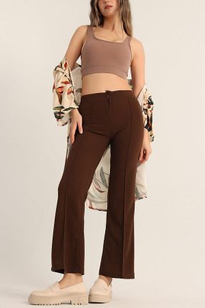 شلوار پارچه ای قهوه ای زنانه فاق نرمال VıoShıne - کد 809853074