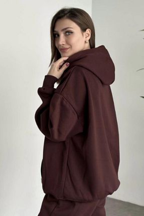 سوئیشرت قهوه ای زنانه ساده YAKAMEL - کد 882371192
