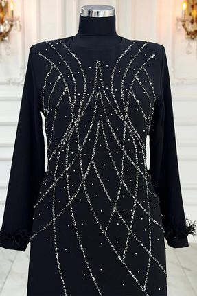 لباس مجلسی حجاب مشکی زنانه یقه دوچرخه Amine Hüma - کد 882370487