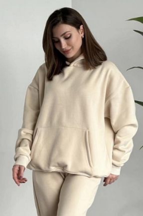 سوئیشرت بژ زنانه ساده YAKAMEL - کد 882371209