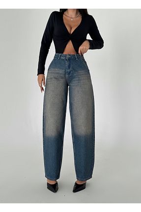 شلوار جین سرمه ای زنانه پاچه گشاد Swet Shop Jeans - کد 882401380