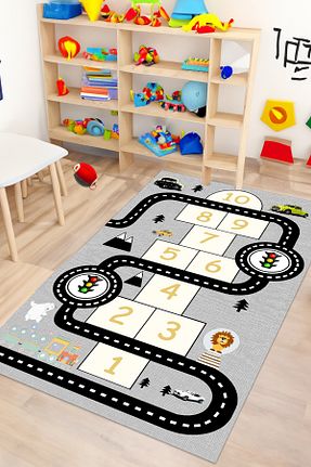 فرش بچه گانه طوسی پلی استر Decomia Home - کد 788155472