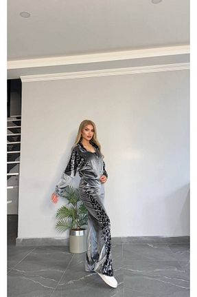 ست گرمکن طوسی زنانه مخمل Bella Belluci - کد 882442153