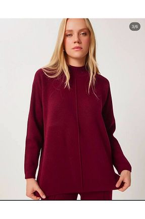 ست بالاتنه و پائین تنه زرشکی زنانه تریکو Abalı - کد 882517352