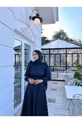 لباس مجلسی حجاب سرمه ای زنانه یقه ایستاده DİSE - کد 882590580