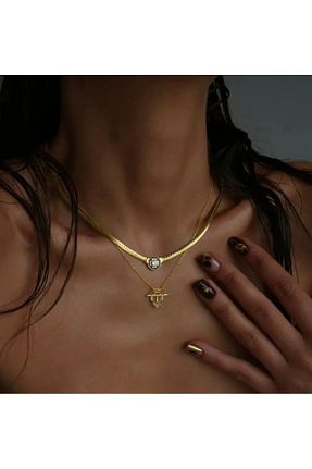 گردنبند استیل ( فولاد ) طلائی زنانه استیل (فولاد) İthal - کد 882641101