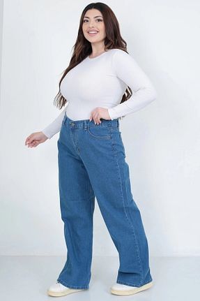 شلوار جین سایز بزرگ آبی زنانه پاچه گشاد TRENDNATUREL - کد 882645101