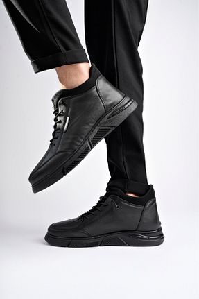 بوت / نیم بوت مشکی زنانه چرم خالص Deripabuc - کد 879432354