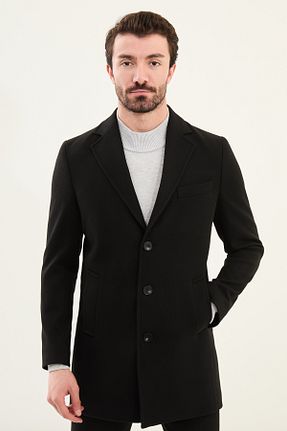 پالتو پشمی مشکی مردانه اسلیم فیت Mcr - کد 882760467