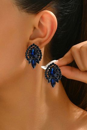 گوشواره جواهر سرمه ای شیشه Glaren - کد 882849081