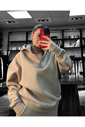ست بالاتنه و پائین تنه بژ زنانه بافتنی BALMİRASETA - کد 882771539