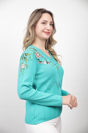 بلوز فیروزه ای زنانه ساده Sude - کد 883142341