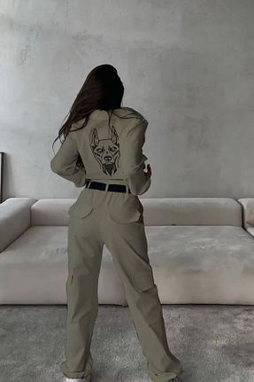 ست بالاتنه و پائین تنه خاکی زنانه بافت Fashiontayt - کد 883137320