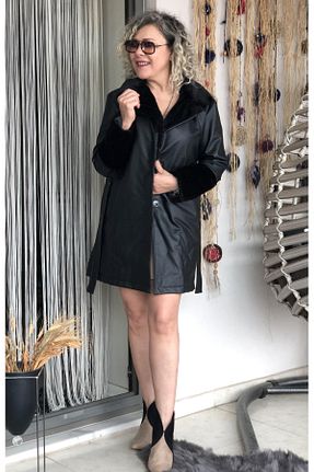 پالتو پشمی مشکی زنانه اسلیم Dila Butik - کد 883225300