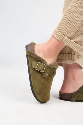 دمپائی خاکی زنانه چرم خالص Manijero - کد 883282628