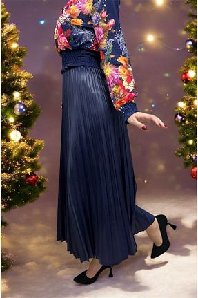 دامن سرمه ای زنانه چرم مصنوعی Violeta - کد 883306433