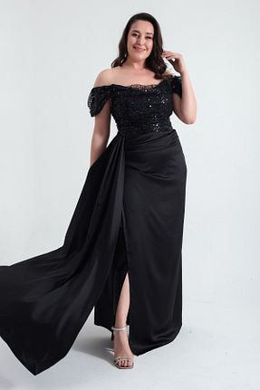 لباس مجلسی سایز بزرگ مشکی زنانه یقه قایقی Lafaba - کد 808958023