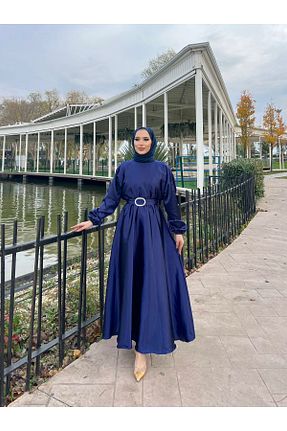 لباس مجلسی حجاب سرمه ای زنانه ساتن moda zeynaa - کد 883478227