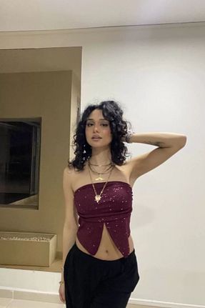 بلوز زرشکی زنانه ساده TrendyFashion - کد 883449009